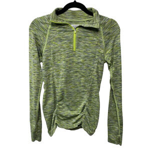 Athleta Pullover Quarter Zip Green Fast Track Space Dye‎ Heathered Workout Small